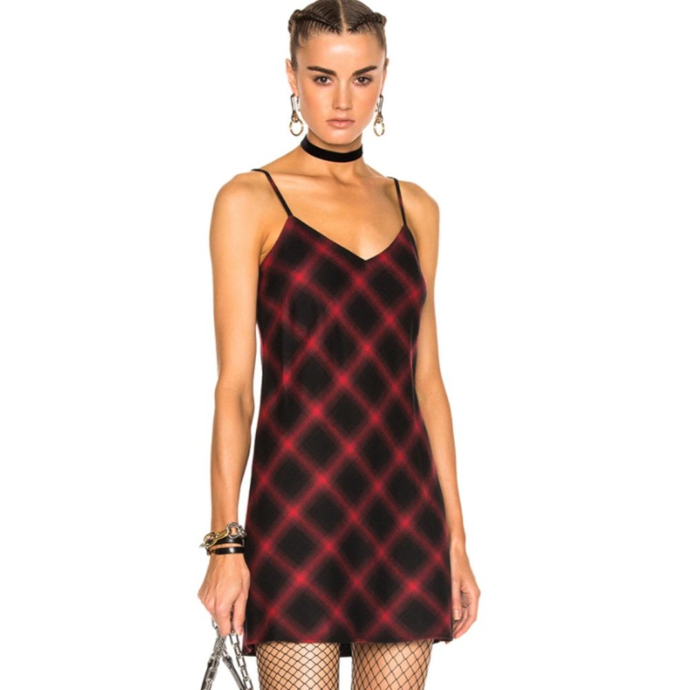 ADAPTATION "Bias Plaid Slip Dress"